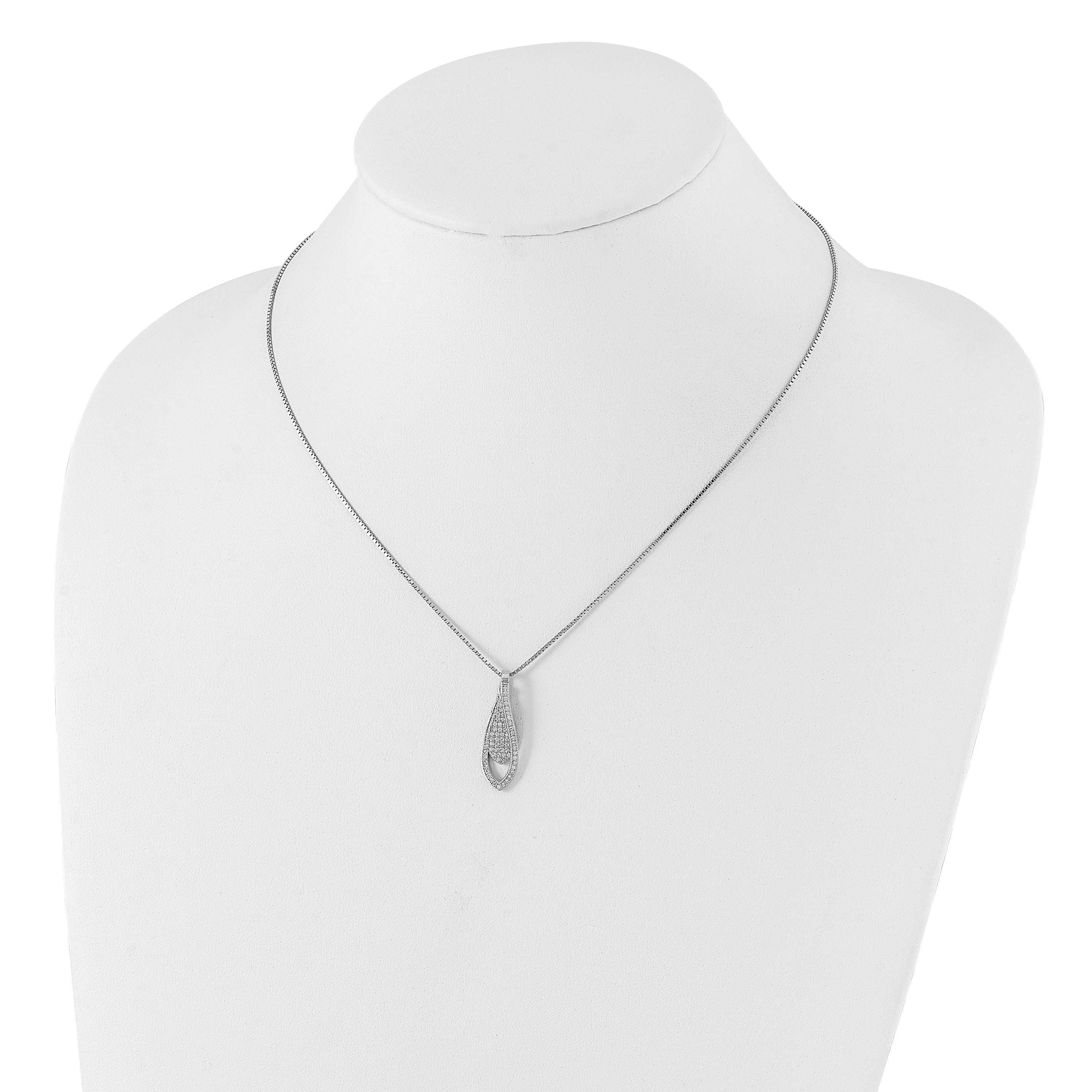 Brilliant Embers Sterling Silver Rhodium-Plated Polished CZ Teardrop w/ 2in ext Necklace