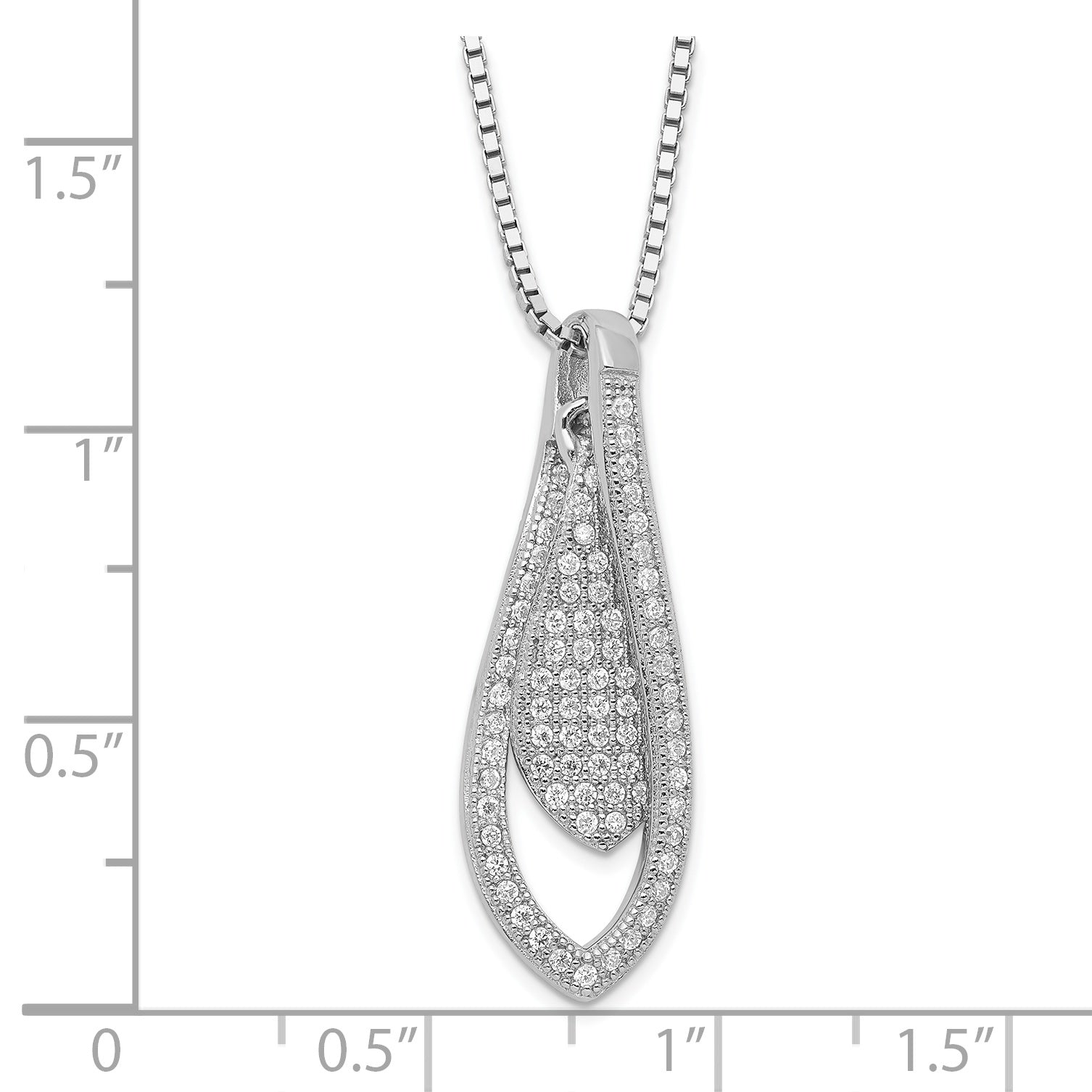 Brilliant Embers Sterling Silver Rhodium-Plated Polished CZ Teardrop w/ 2in ext Necklace