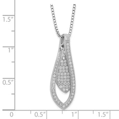 Brilliant Embers Sterling Silver Rhodium-Plated Polished CZ Teardrop w/ 2in ext Necklace