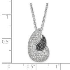 Sterling Silver Black & Clear CZ True Fire Polished Teardrops Necklace