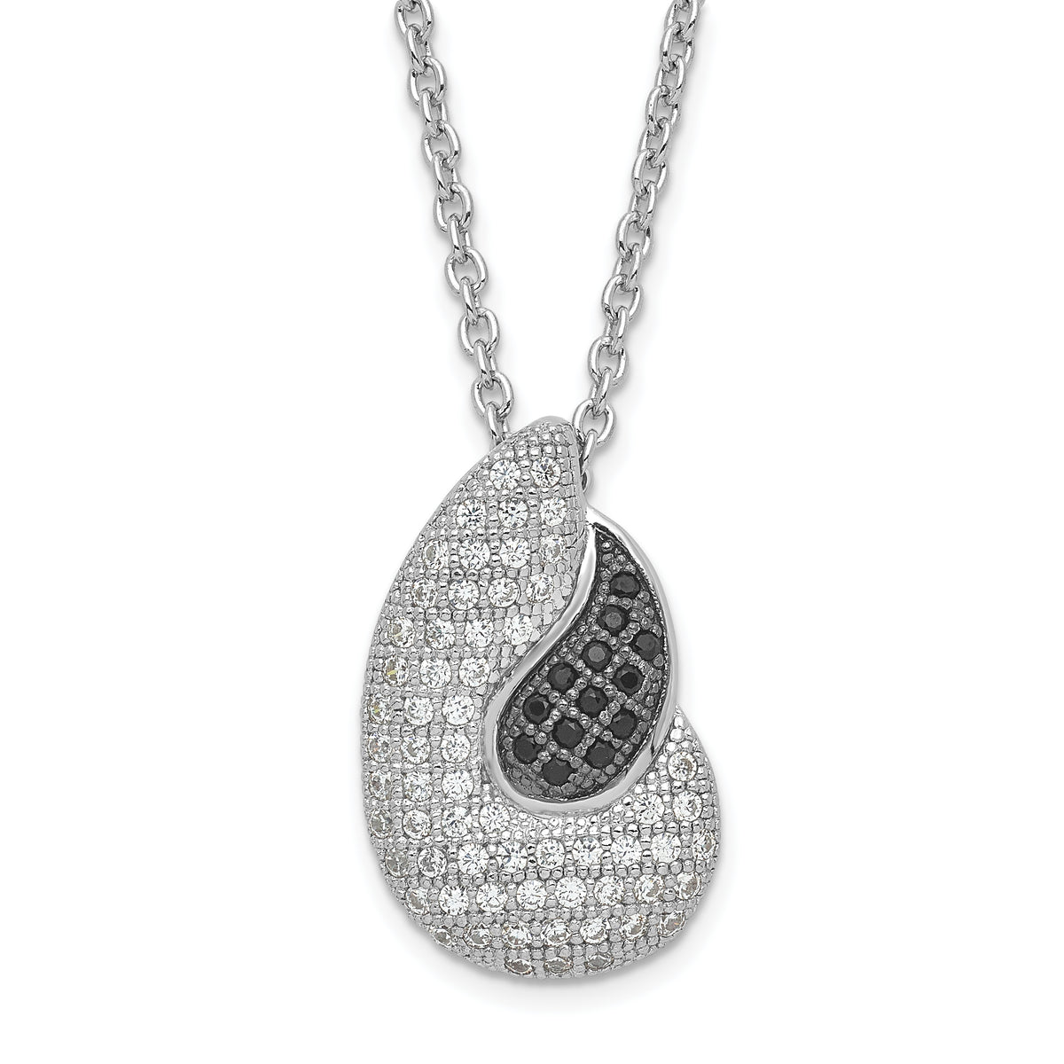 Sterling Silver Black & Clear CZ True Fire Polished Teardrops Necklace