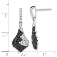 Sterling Silver True Fire Black & White CZ Dangle Post Earrings