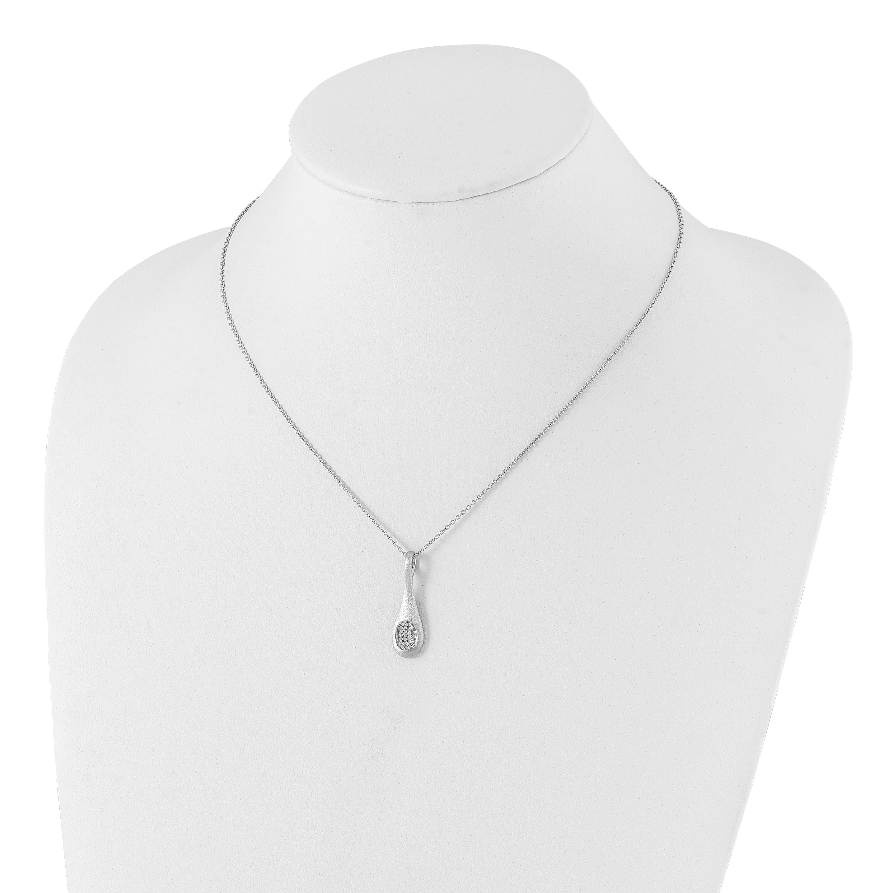 Brilliant Embers Sterling Silver Rhodium-plated Brushed CZ Teardrop w/ 2in ext Necklace