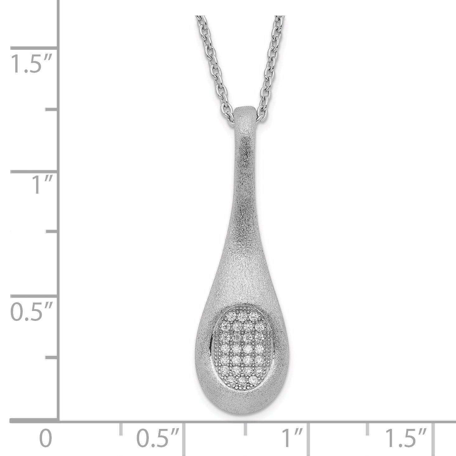 Brilliant Embers Sterling Silver Rhodium-plated Brushed CZ Teardrop w/ 2in ext Necklace