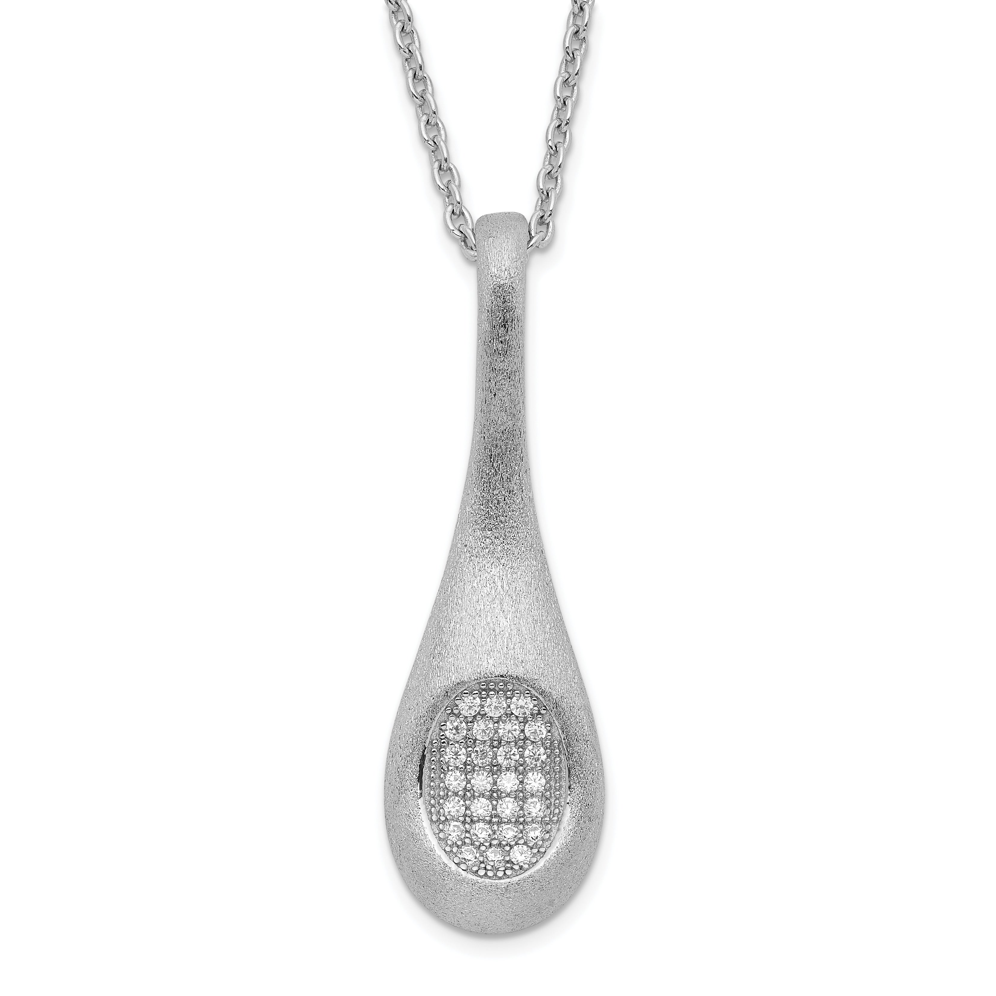 Brilliant Embers Sterling Silver Rhodium-plated Brushed CZ Teardrop w/ 2in ext Necklace