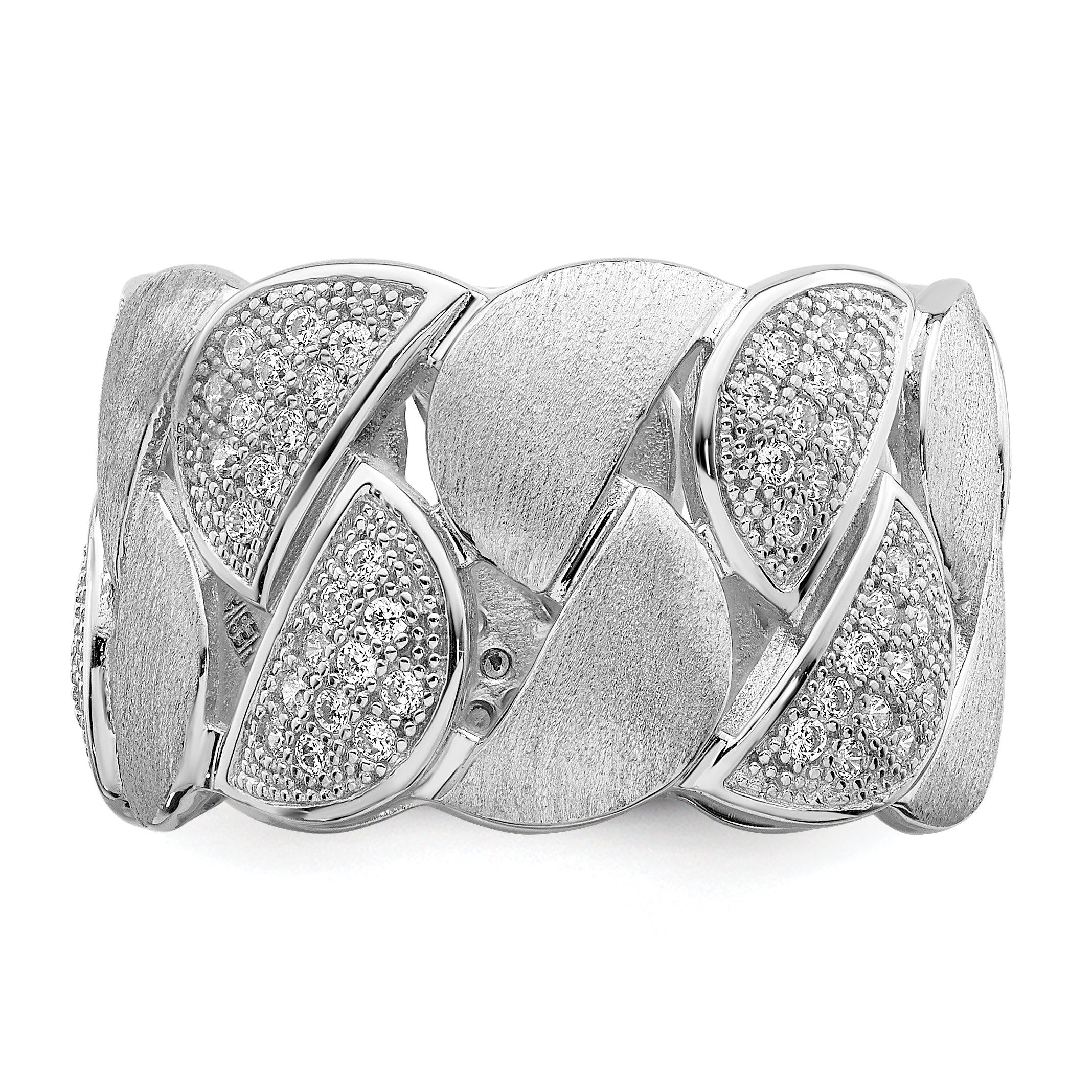 Brilliant Embers Sterling Silver Rhodium-plated 110 Stone Micro Pav‚ CZ Brushed and Polished Ring