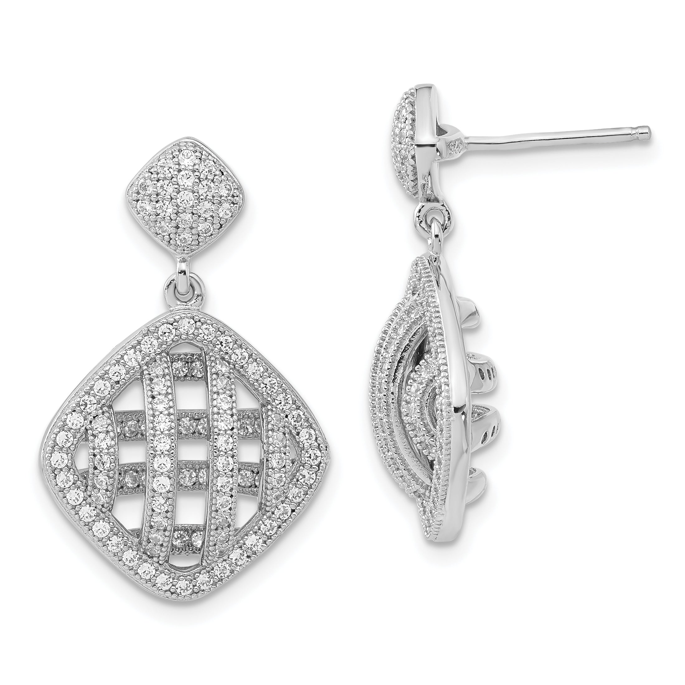 Brilliant Embers Sterling Silver Polished Fancy CZ Post Dangle Earrings