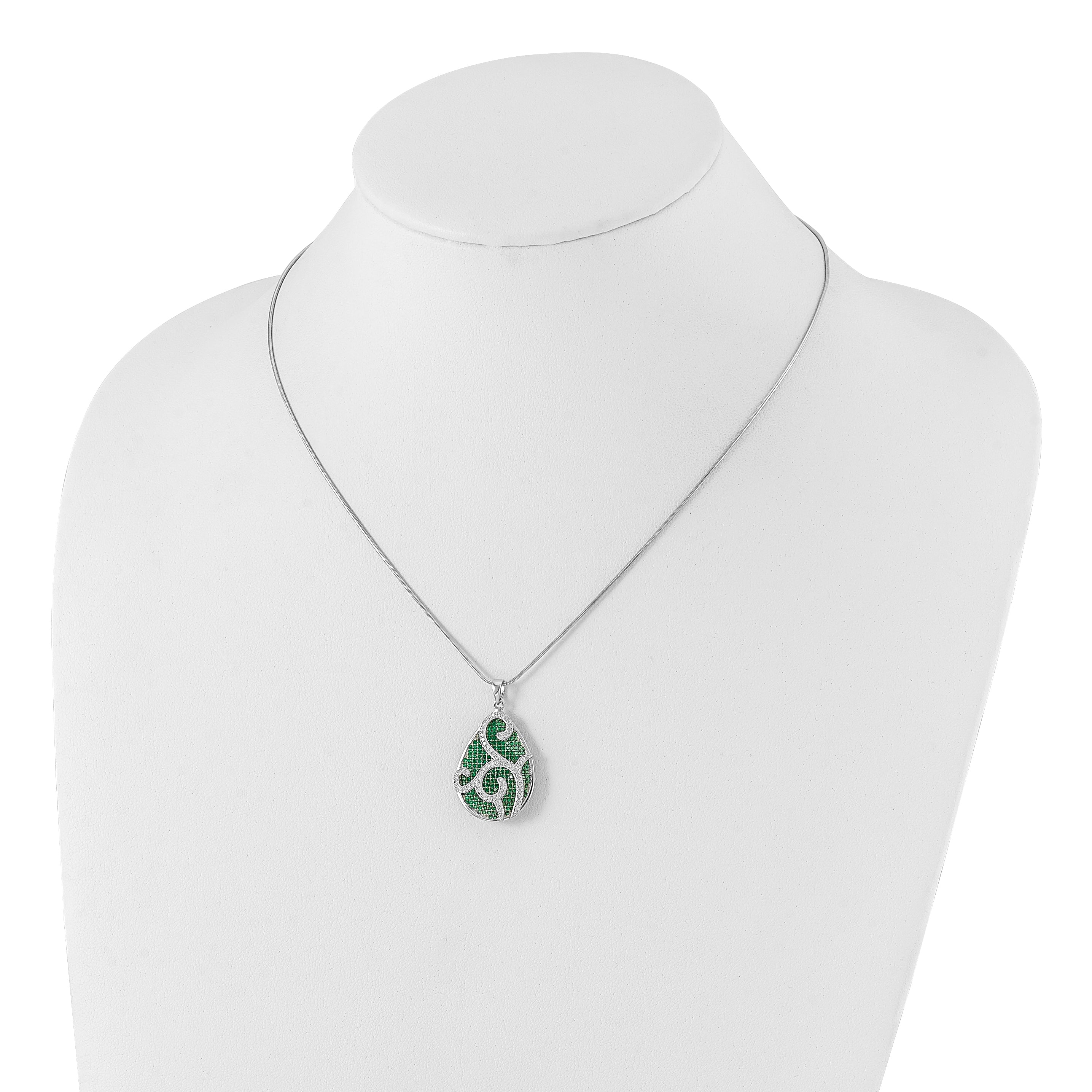 Sterling Silver Rhodium-Plated CZ Teardrop Necklace with Extender