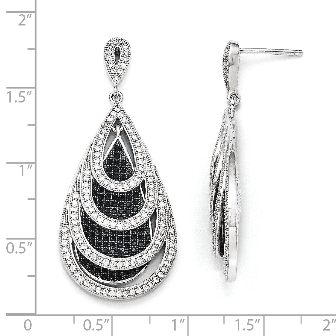 Sterling Silver CZ Teardrop Dangle Earrings with Rhodium Polish