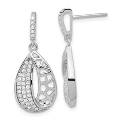 Sterling Silver Brilliant Embers CZ Teardrop Dangle Post Earrings