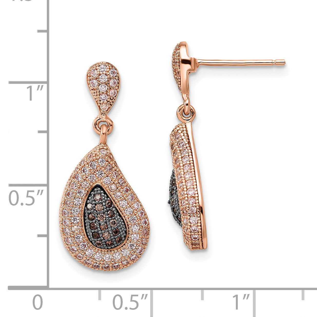 Rose Gold-Plated Sterling Silver CZ Dangle Earrings by Sophia Jewelers