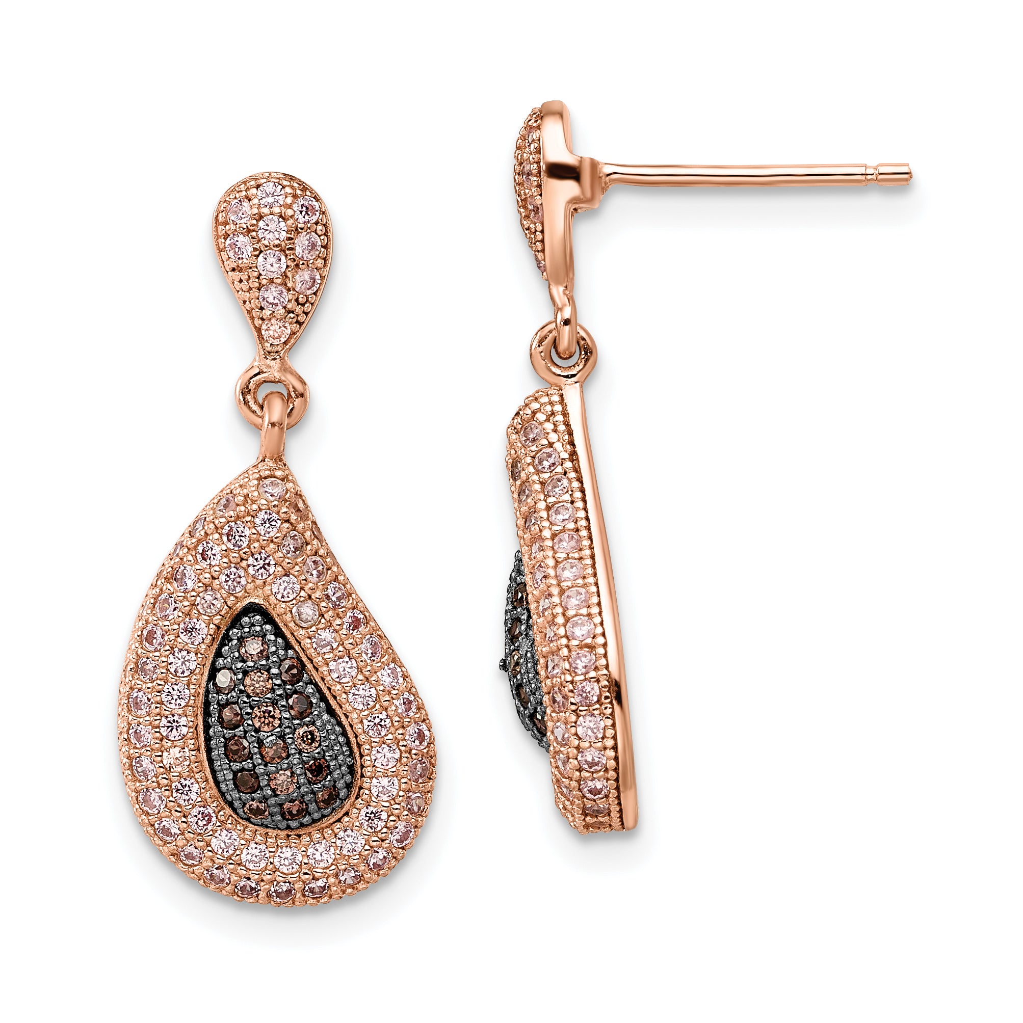 SS Rose Gold-plated CZ Brilliant Embers Dangle Post Earrings