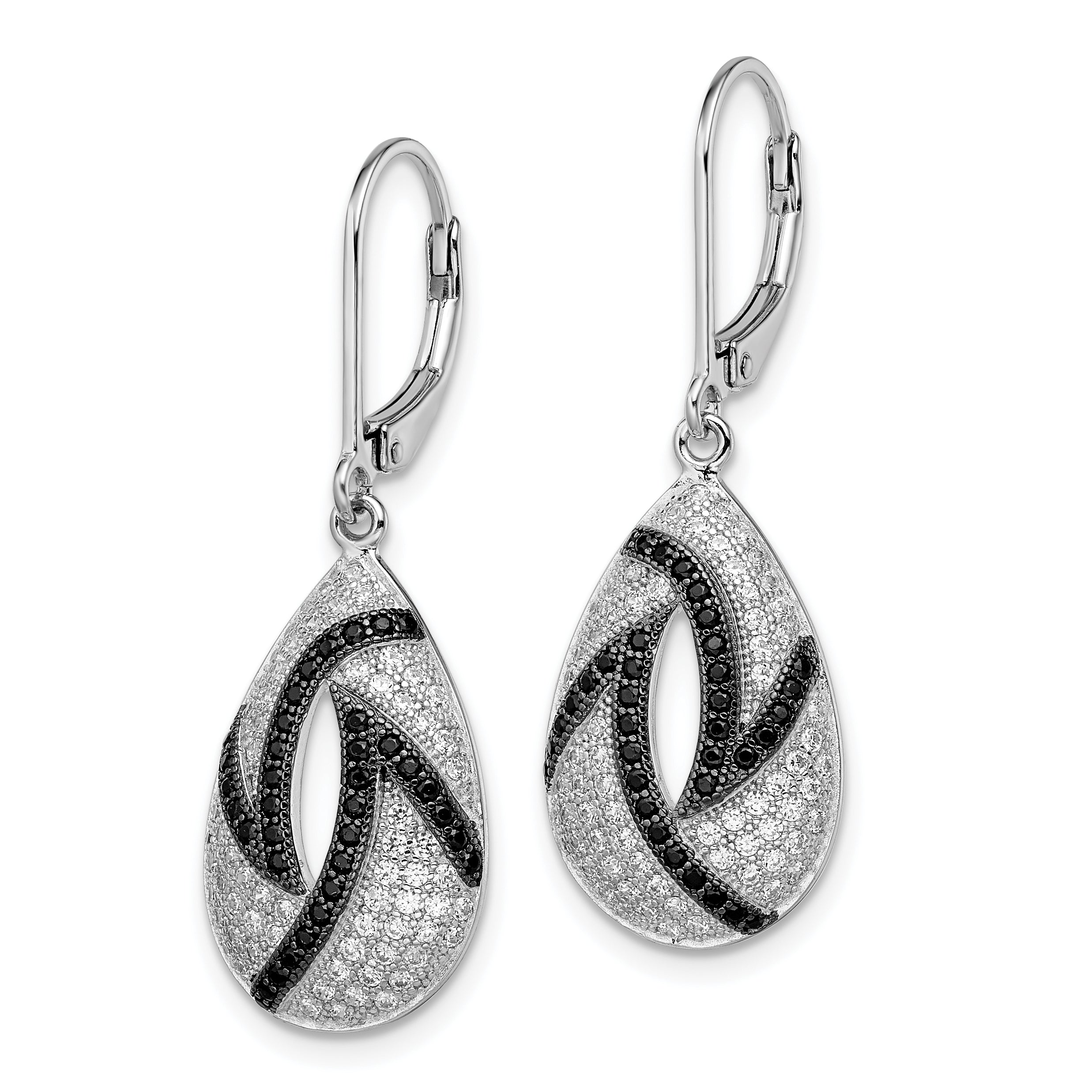 Sophia Jewelers Sterling Silver Teardrop Earrings with Black & White CZ