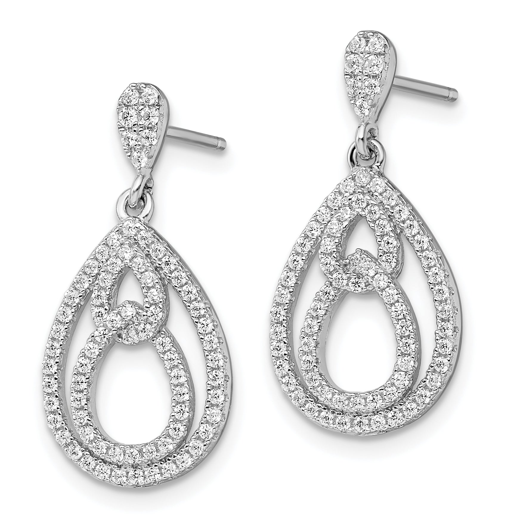 Brilliant Embers Sterling Silver Rhodium-plated 148 Stone Micro Pav‚ CZ Dangle Post Earrings