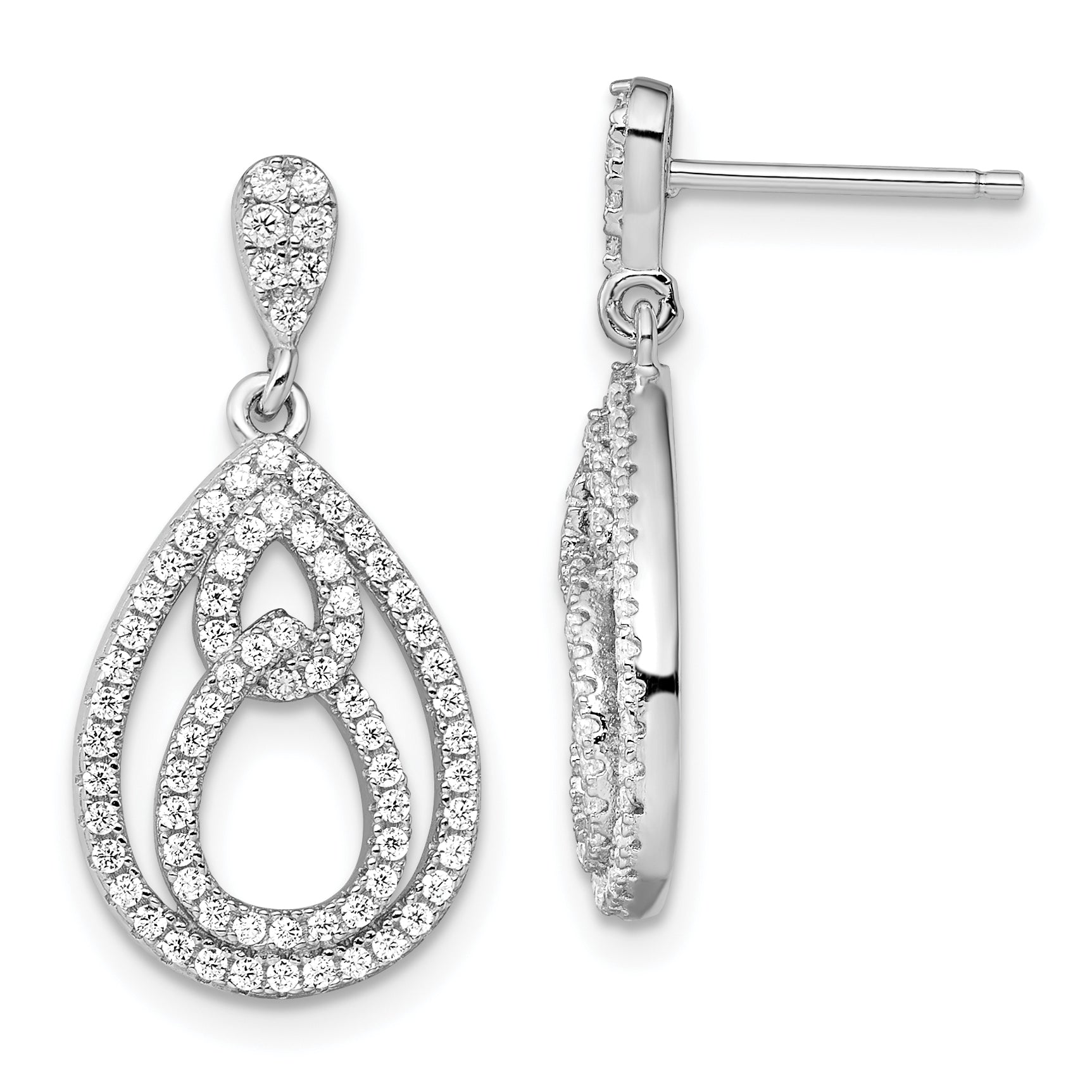 Brilliant Embers Sterling Silver Rhodium-plated 148 Stone Micro Pav‚ CZ Dangle Post Earrings