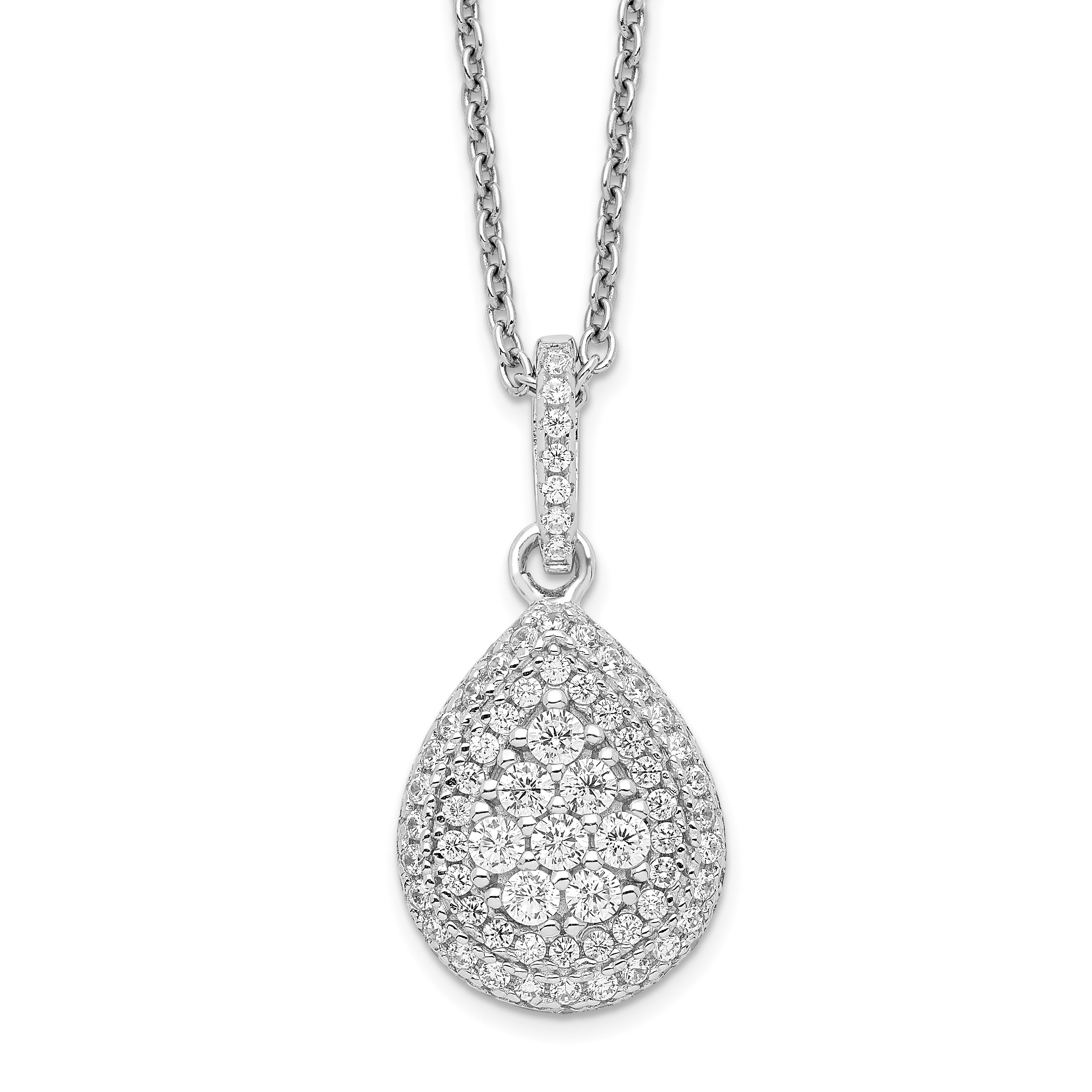 Brilliant Embers Sterling Silver Rhodium-plated 95 Stone 18 inch Micro Pav‚ CZ Teardrop Necklace with 2 Inch Extender