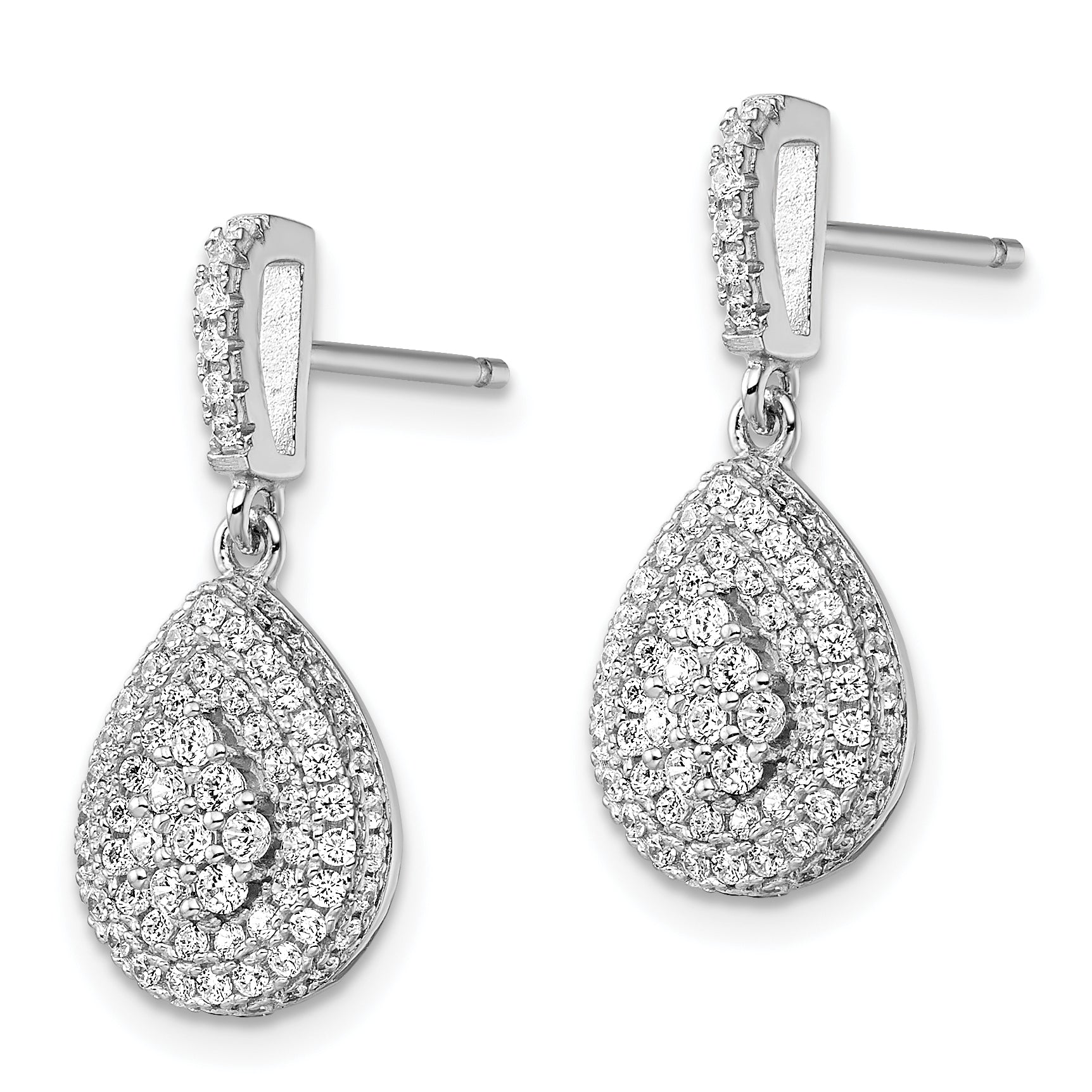 Brilliant Embers Sterling Silver Rhodium-plated 164 Stone Micro Pav‚ CZ Teardrop Dangle Post Earrings