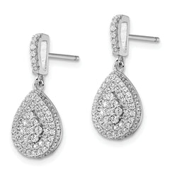 Brilliant Embers Sterling Silver CZ Teardrop Dangle Earrings, Elegant Rhodium-Plated Design