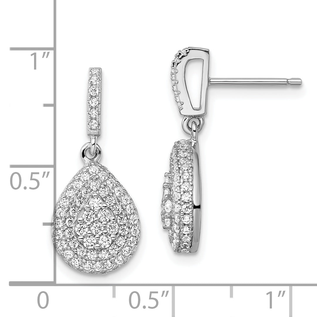 Brilliant Embers Sterling Silver Rhodium-plated 164 Stone Micro Pav‚ CZ Teardrop Dangle Post Earrings