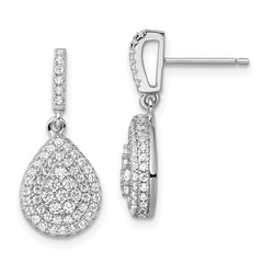 Brilliant Embers Sterling Silver Rhodium-plated 164 Stone Micro Pav‚ CZ Teardrop Dangle Post Earrings