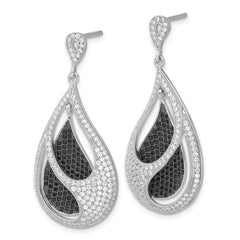 Sterling Silver Teardrop Earrings with Black and Clear CZ Elegance