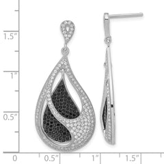 Sterling Silver Teardrop Earrings with Black and Clear CZ Elegance