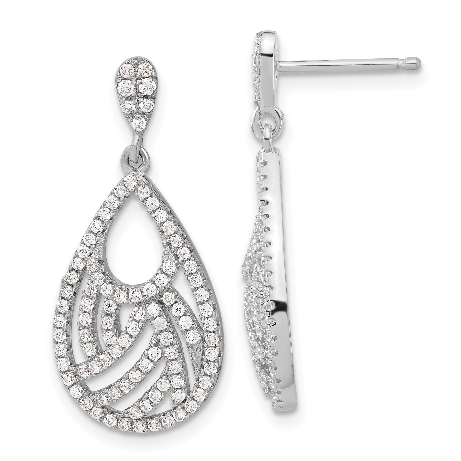 Sterling Silver Brilliant Embers Polished CZ Teardrop Dangle Post Earrings