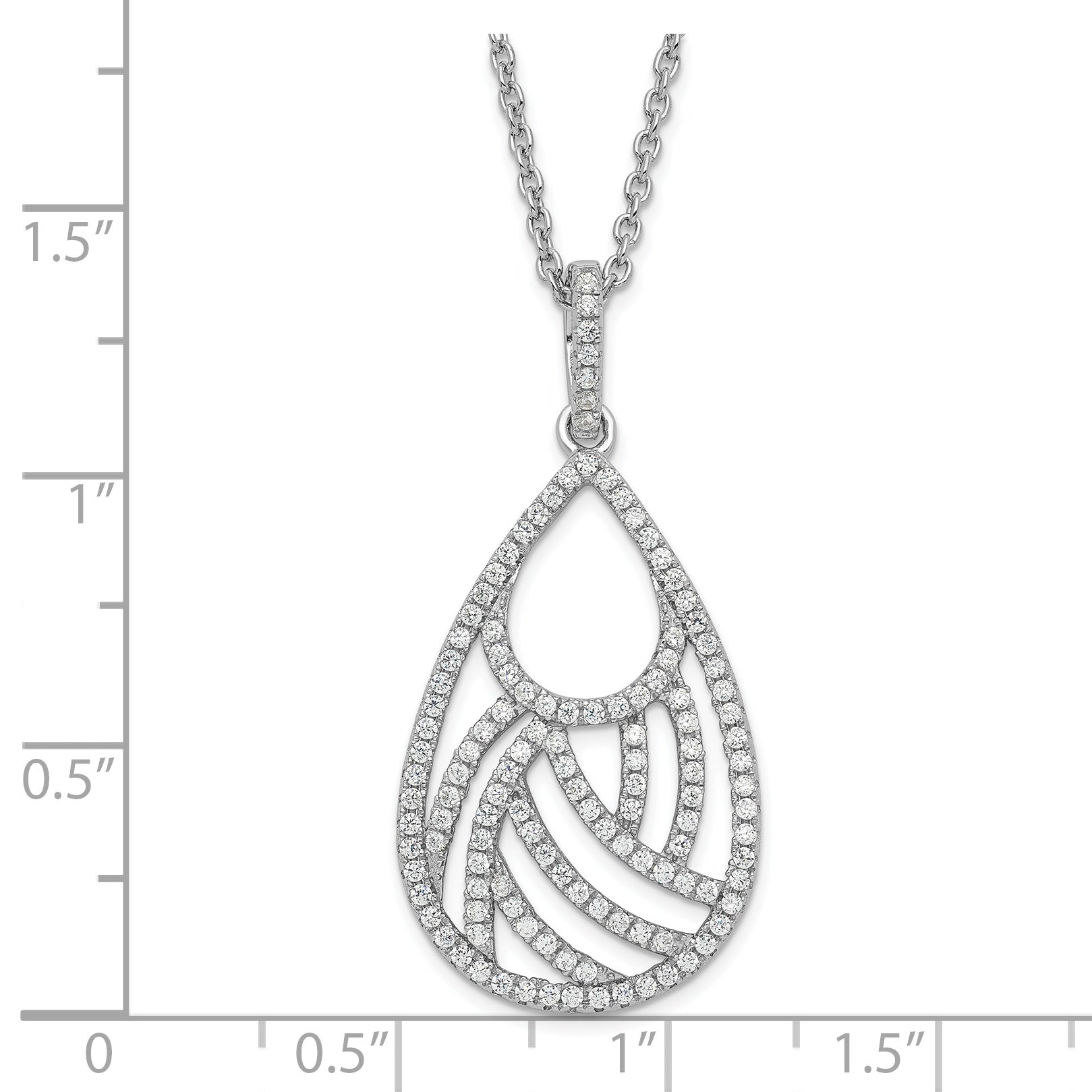 Sterling Silver & CZ Brilliant Embers Polished Teardrop Necklace