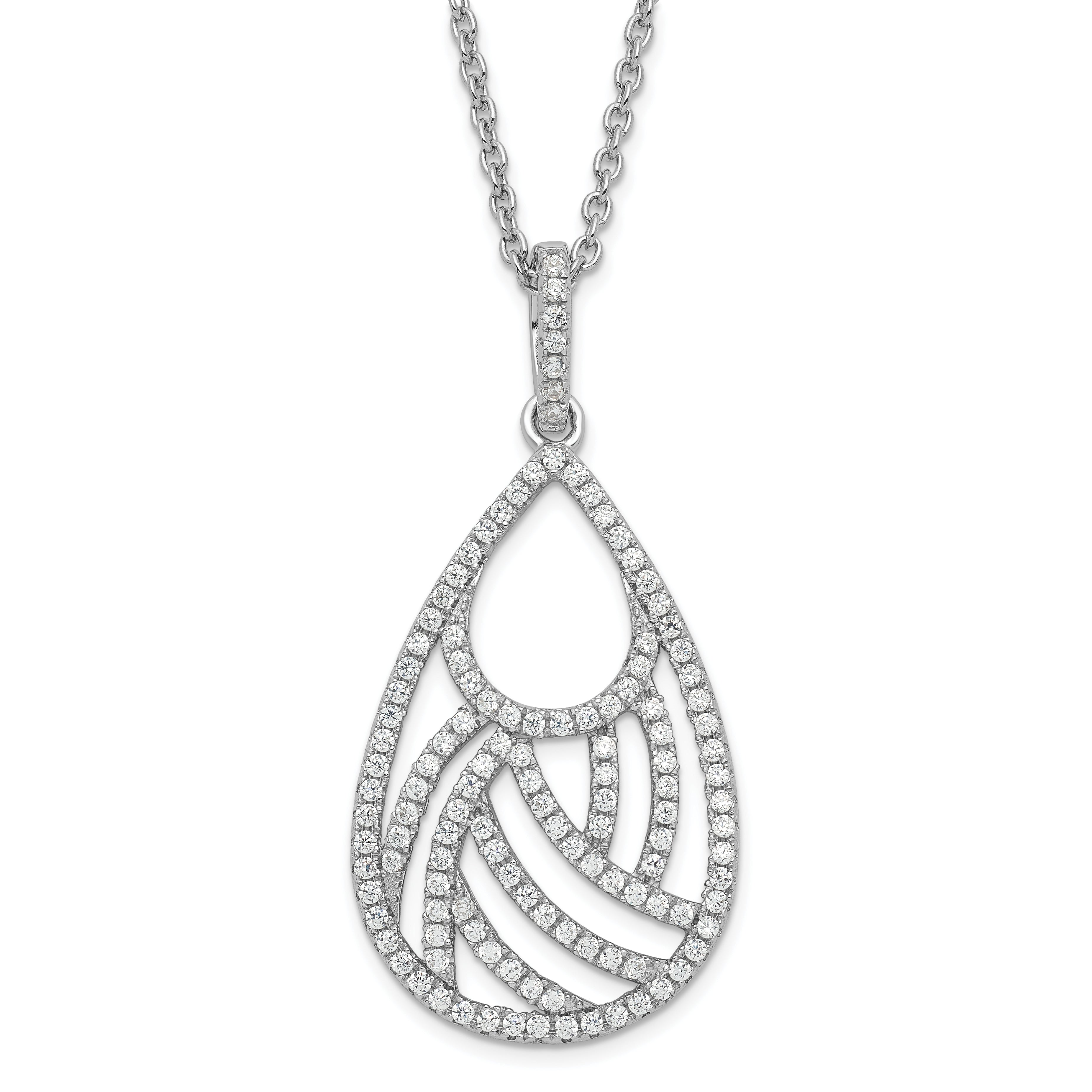 Sterling Silver & CZ Brilliant Embers Polished Teardrop Necklace