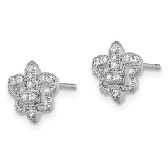 Brilliant Embers Sterling Silver Rhodium-plated 20 Stone Micro Pav‚ CZ Fleur De Lis Post Earrings