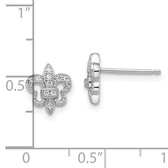 Brilliant Embers Sterling Silver Rhodium-plated 20 Stone Micro Pav‚ CZ Fleur De Lis Post Earrings