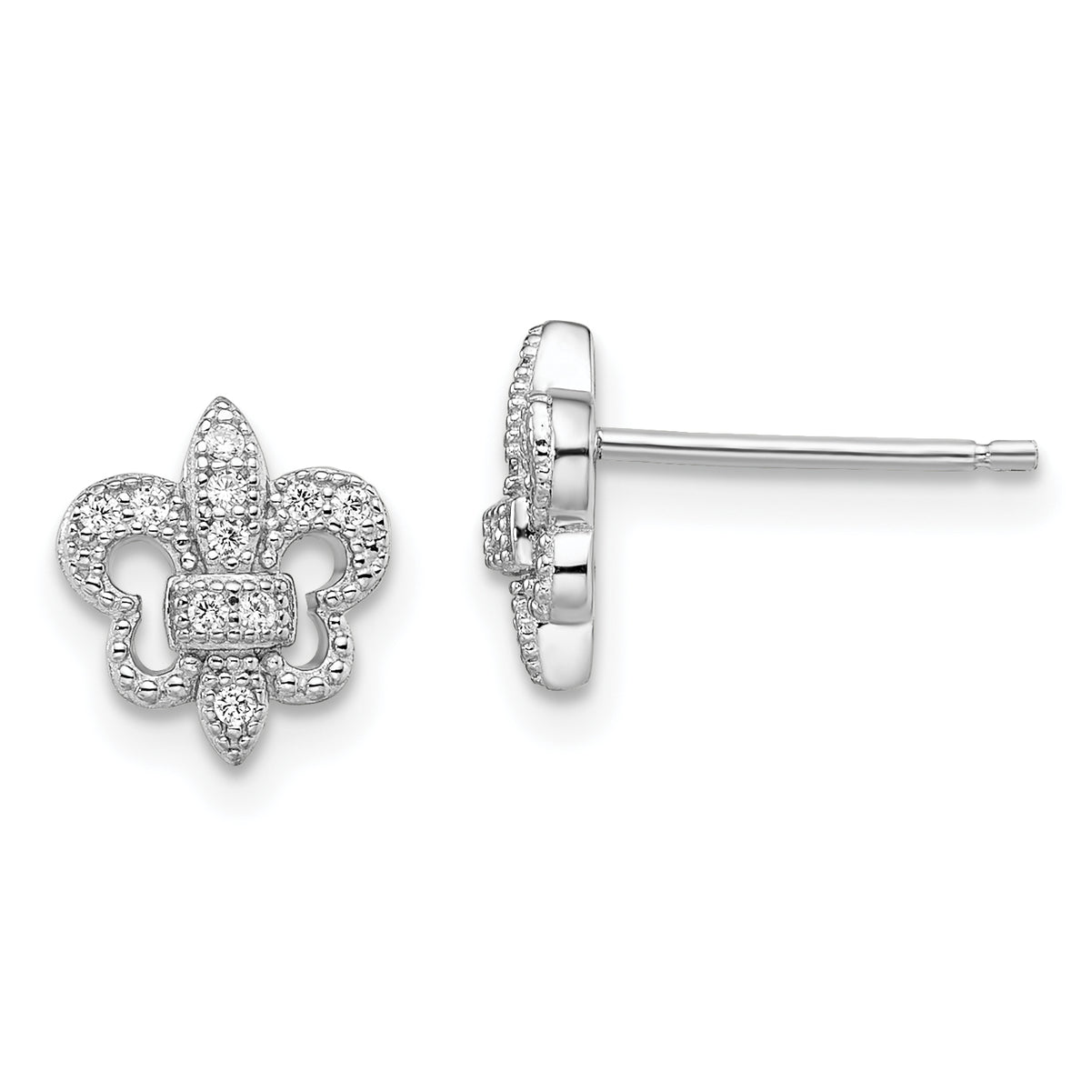 Brilliant Embers Sterling Silver Rhodium-plated 20 Stone Micro Pav‚ CZ Fleur De Lis Post Earrings