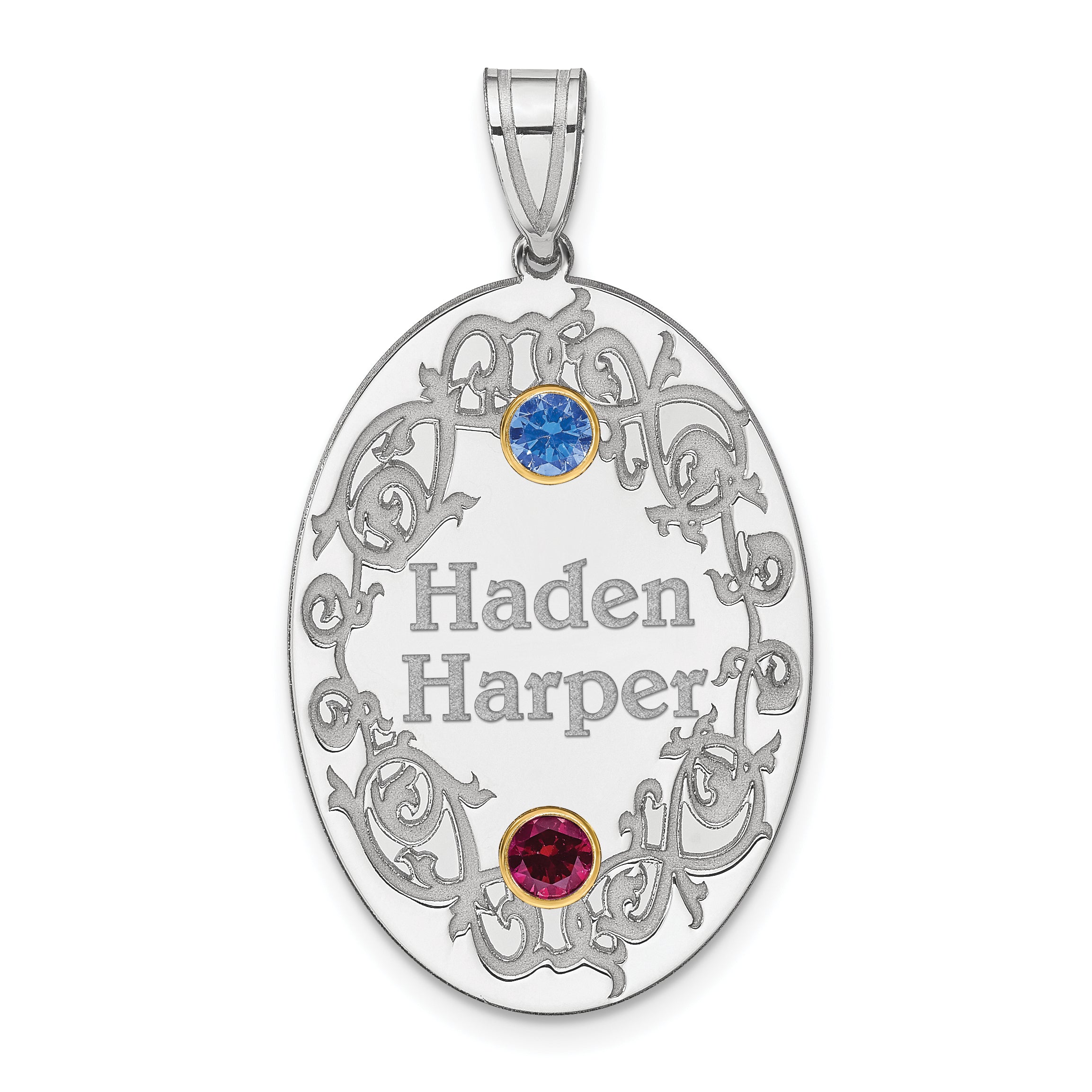 Sterling Silver Rhodium-plated/14k Bezel Crystal Family Pendant