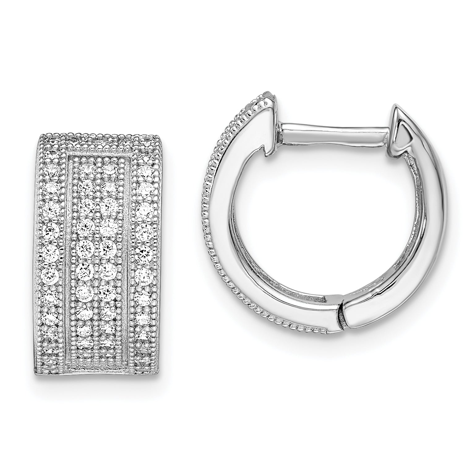 Brilliant Embers Sterling Silver Rhodium-plated 106 Stone Micro Pav‚ CZ Hinged Hoop Earrings