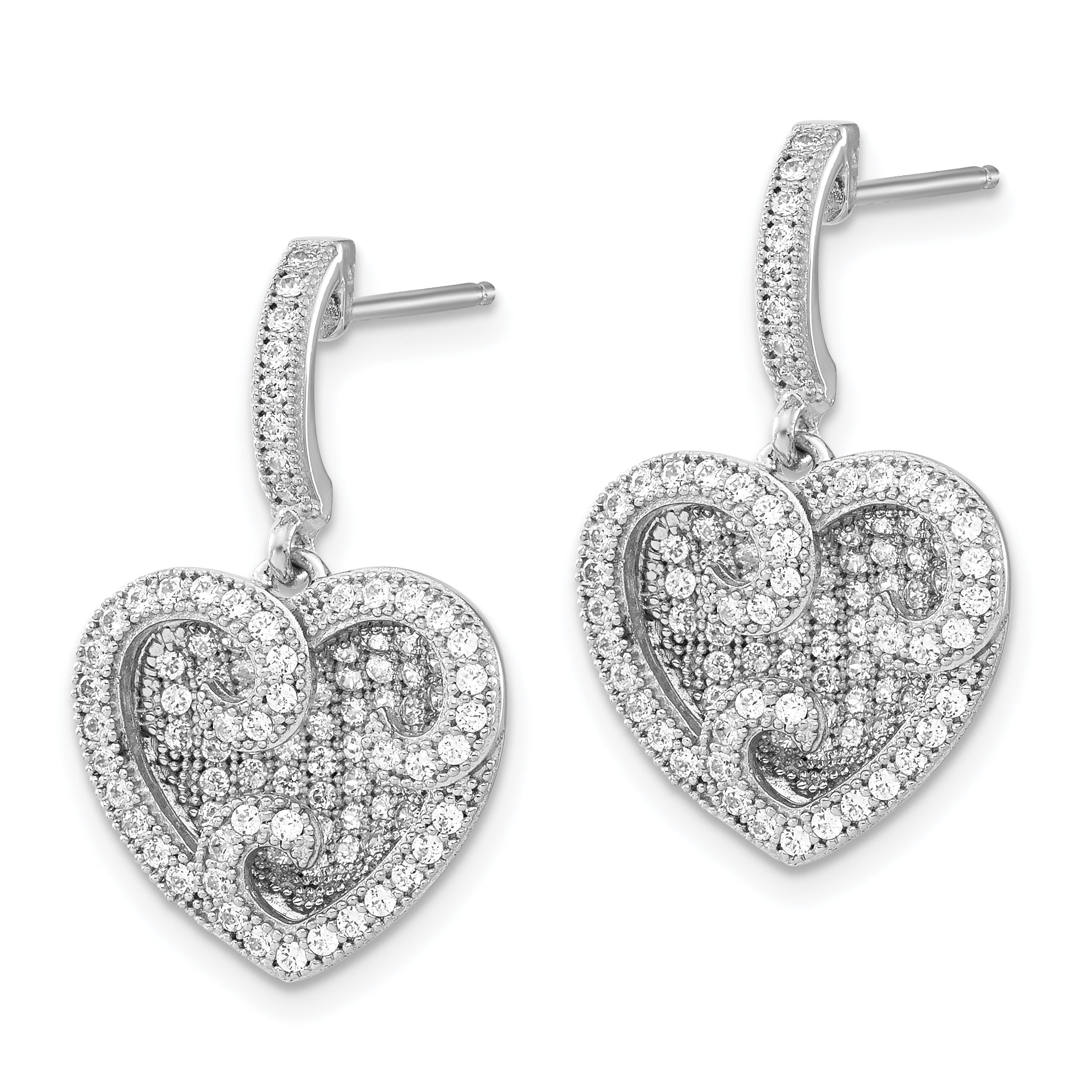 Brilliant Embers Sterling Silver Polished CZ Heart Post Dangle Earrings