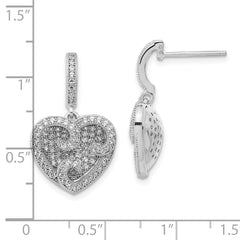 Brilliant Embers Sterling Silver Polished CZ Heart Post Dangle Earrings