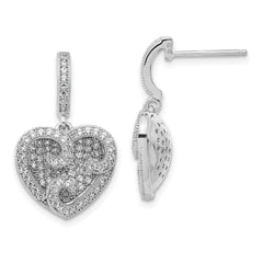 Brilliant Embers Sterling Silver Polished CZ Heart Post Dangle Earrings