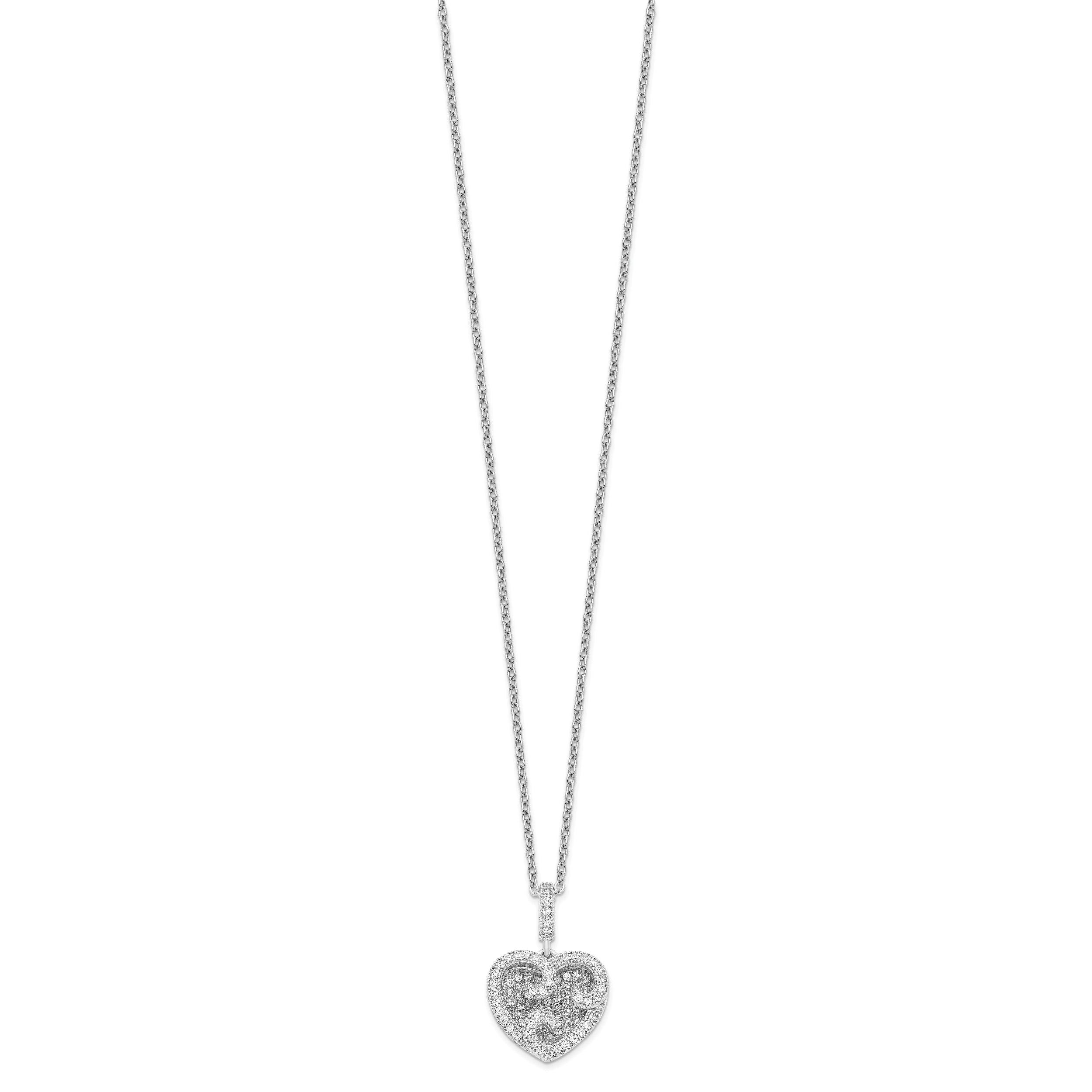 Brilliant Embers Sterling Silver Rhodium-plated 100 Stone 18 inch Micro Pav‚ CZ Polished Heart Necklace with 2 Inch Extender