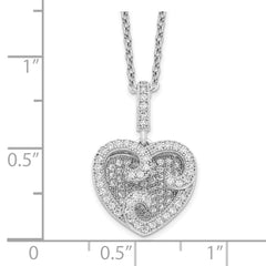 Brilliant Embers Sterling Silver Rhodium-plated 100 Stone 18 inch Micro Pav‚ CZ Polished Heart Necklace with 2 Inch Extender