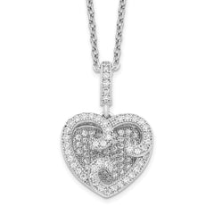 Brilliant Embers Sterling Silver Rhodium-plated 100 Stone 18 inch Micro Pav‚ CZ Polished Heart Necklace with 2 Inch Extender