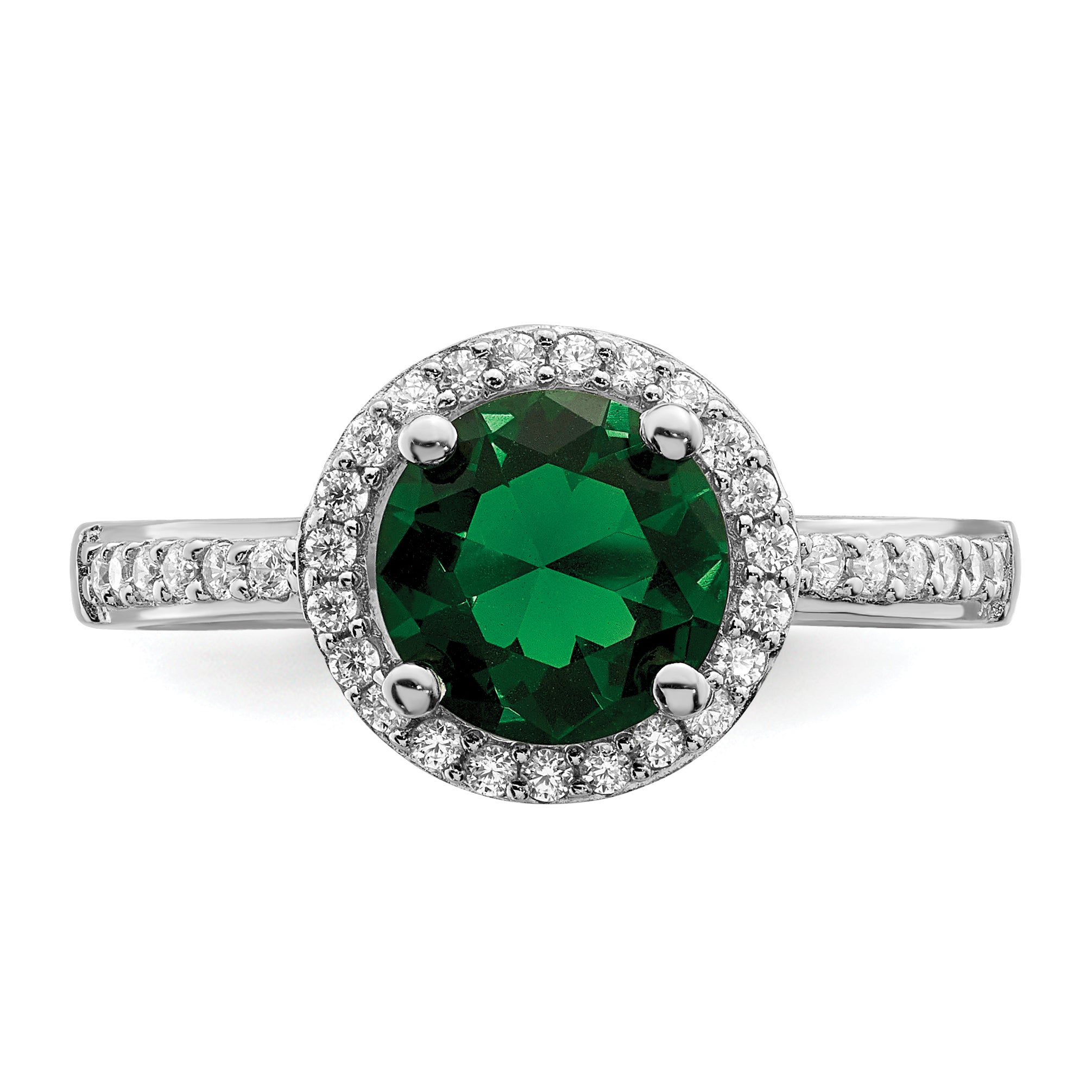 Brilliant Embers Sterling Silver Rhodium-plated 35 Stone White and Green Micro Pav‚ CZ Ring