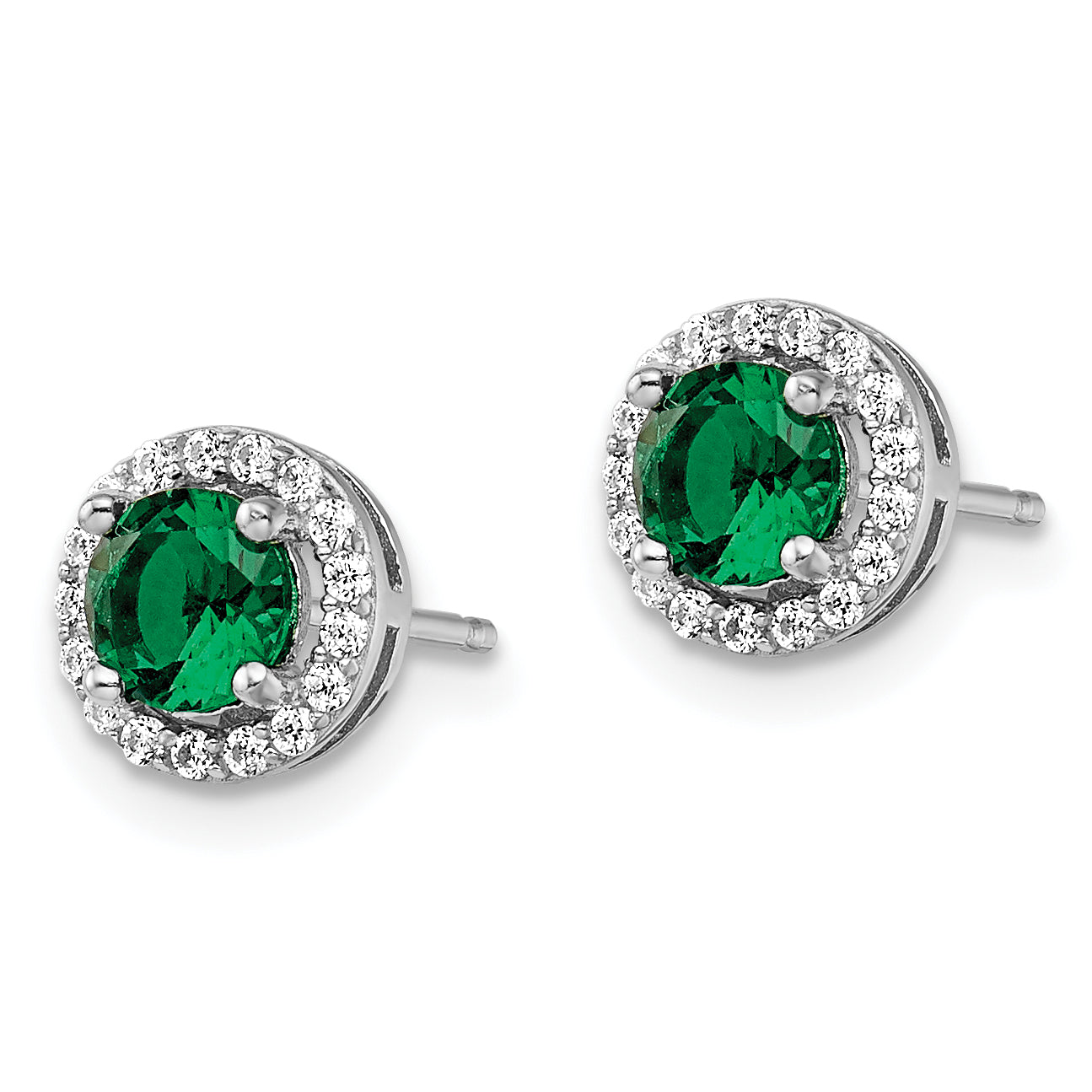 Brilliant Embers Sterling Silver Rhodium-plated 34 Stone White and Green Micro Pav‚ Halo CZ Post Earrings