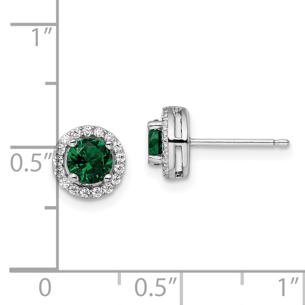 Brilliant Embers Sterling Silver Rhodium-plated 34 Stone White and Green Micro Pav‚ Halo CZ Post Earrings