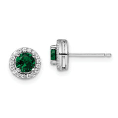 Brilliant Embers Sterling Silver Rhodium-plated 34 Stone White and Green Micro Pav‚ Halo CZ Post Earrings