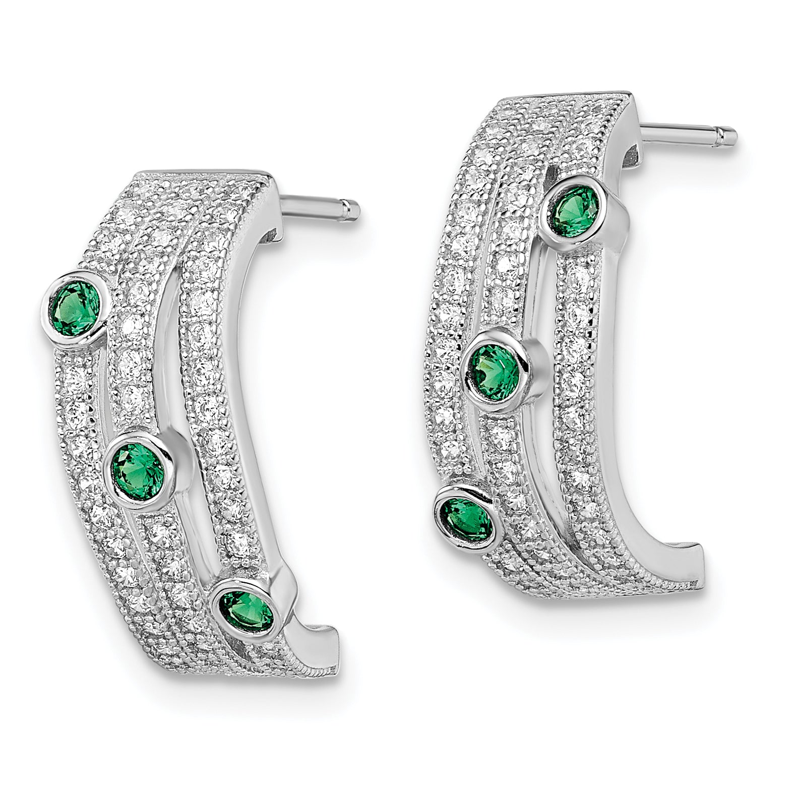 Brilliant Embers Sterling Silver Rhodium-plated 104 Stone Micro Pav‚ White and Green CZ Post Earrings