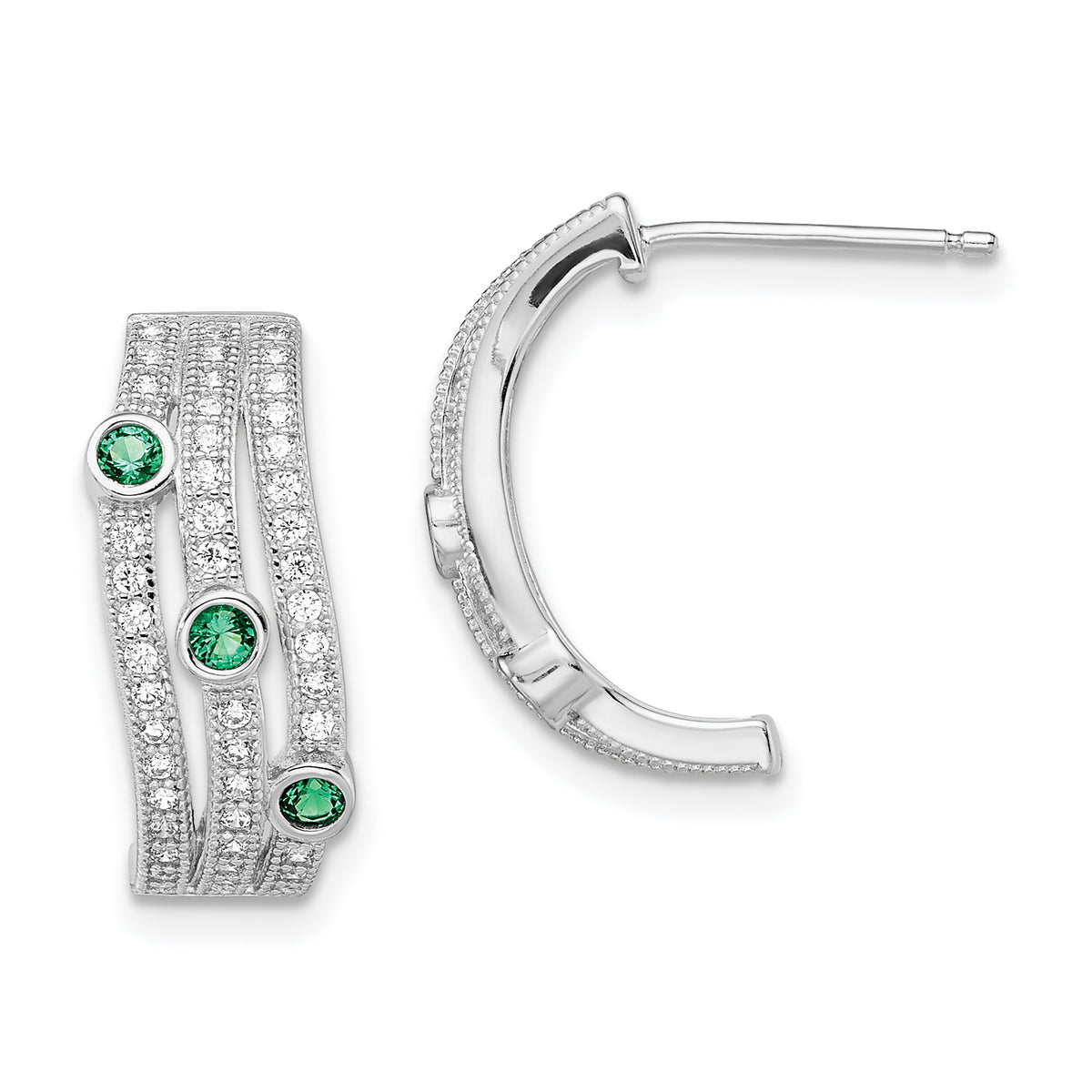 Brilliant Embers Sterling Silver Rhodium-plated 104 Stone Micro Pav‚ White and Green CZ Post Earrings