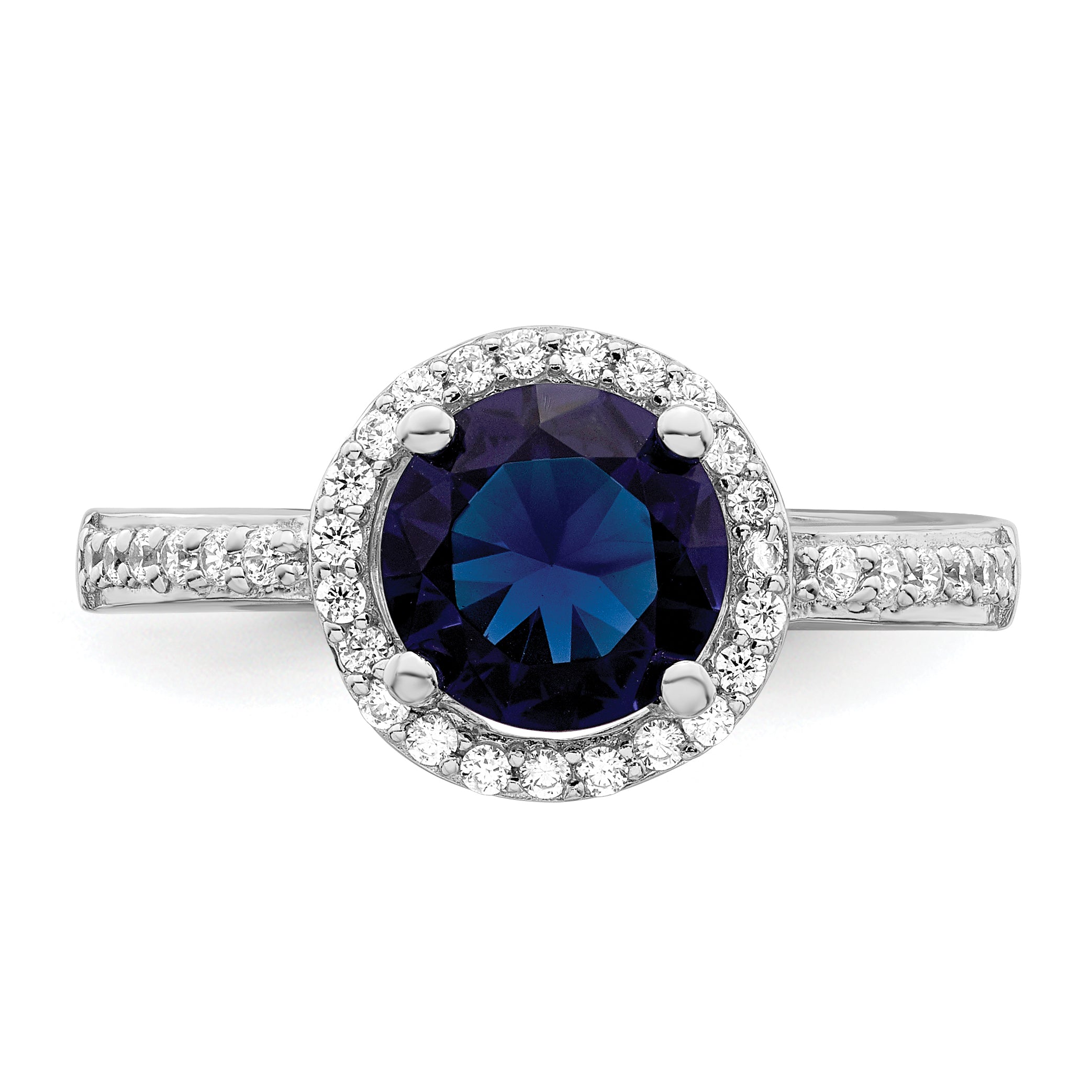 Brilliant Embers Sterling Silver Rhodium-plated 35 Stone White and Blue Micro Pav‚ CZ Ring