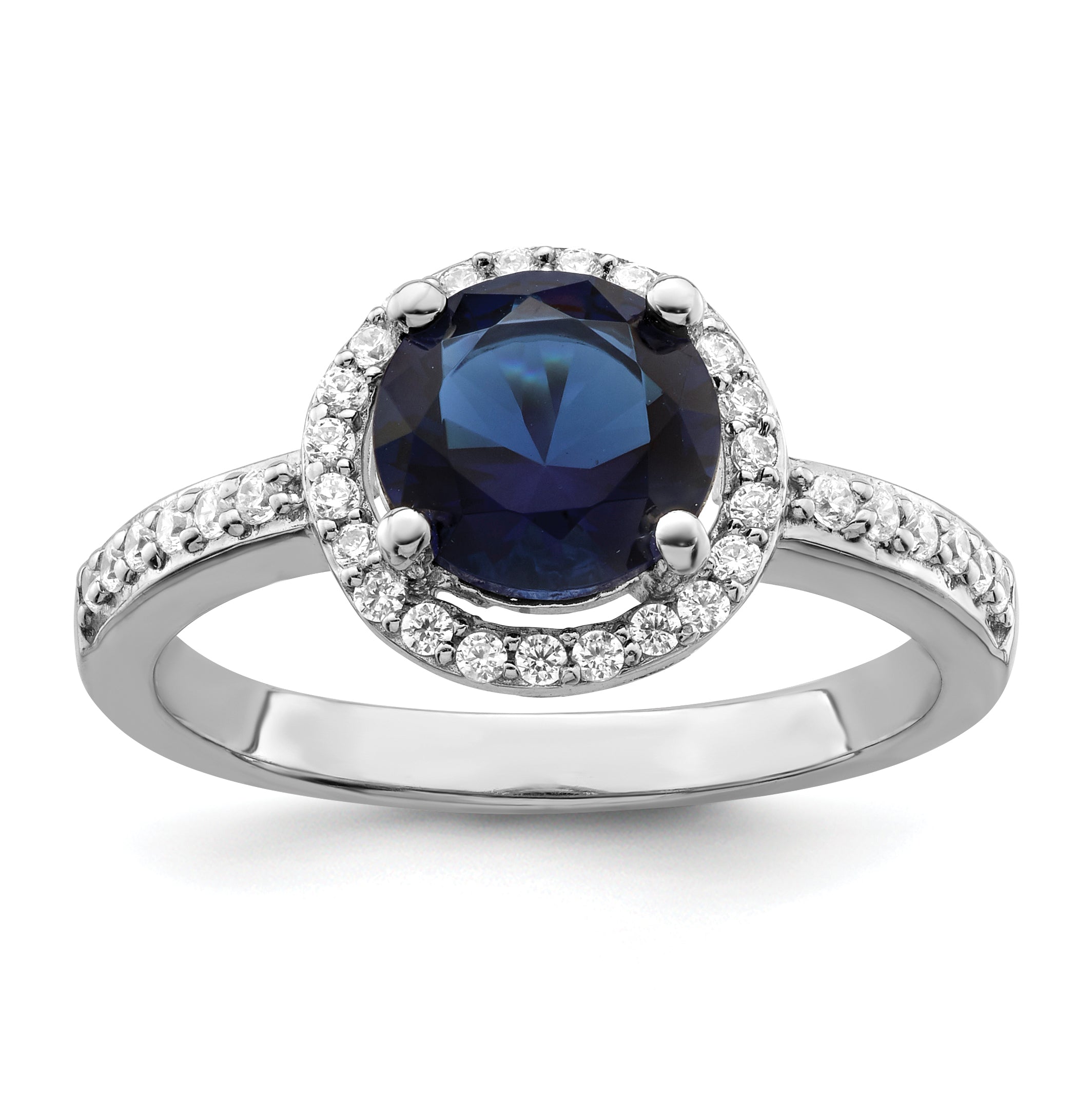 Brilliant Embers Sterling Silver Rhodium-plated 35 Stone White and Blue Micro Pav‚ CZ Ring