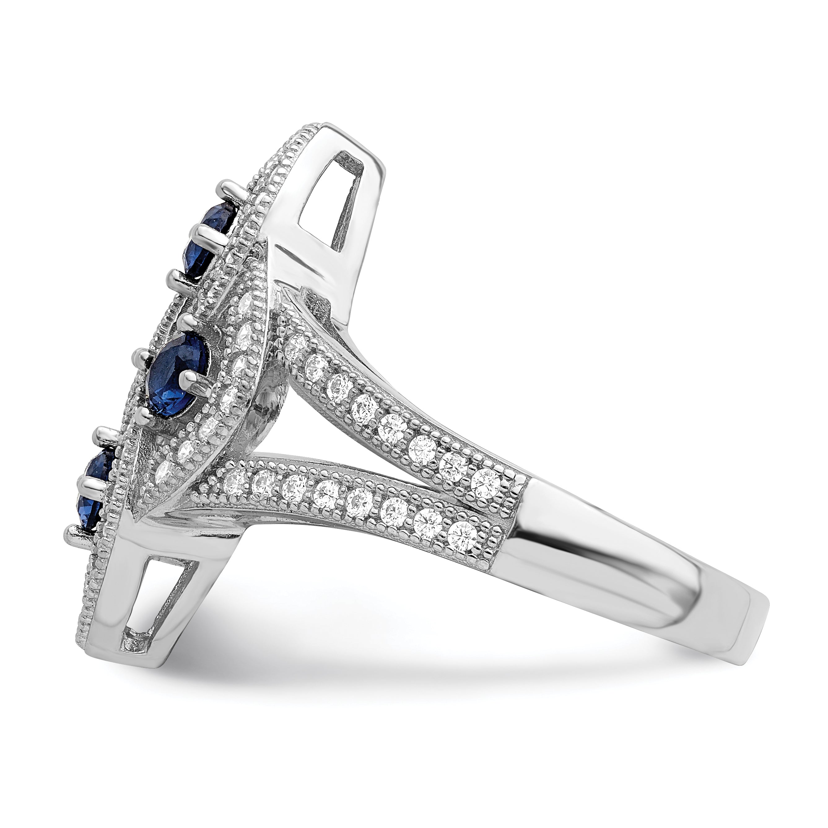 Brilliant Embers Sterling Silver Rhodium-plated 84 Stone Blue and White Micro Pav‚ CZ Ring