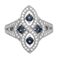 Brilliant Embers Sterling Silver Rhodium-plated 84 Stone Blue and White Micro Pav‚ CZ Ring